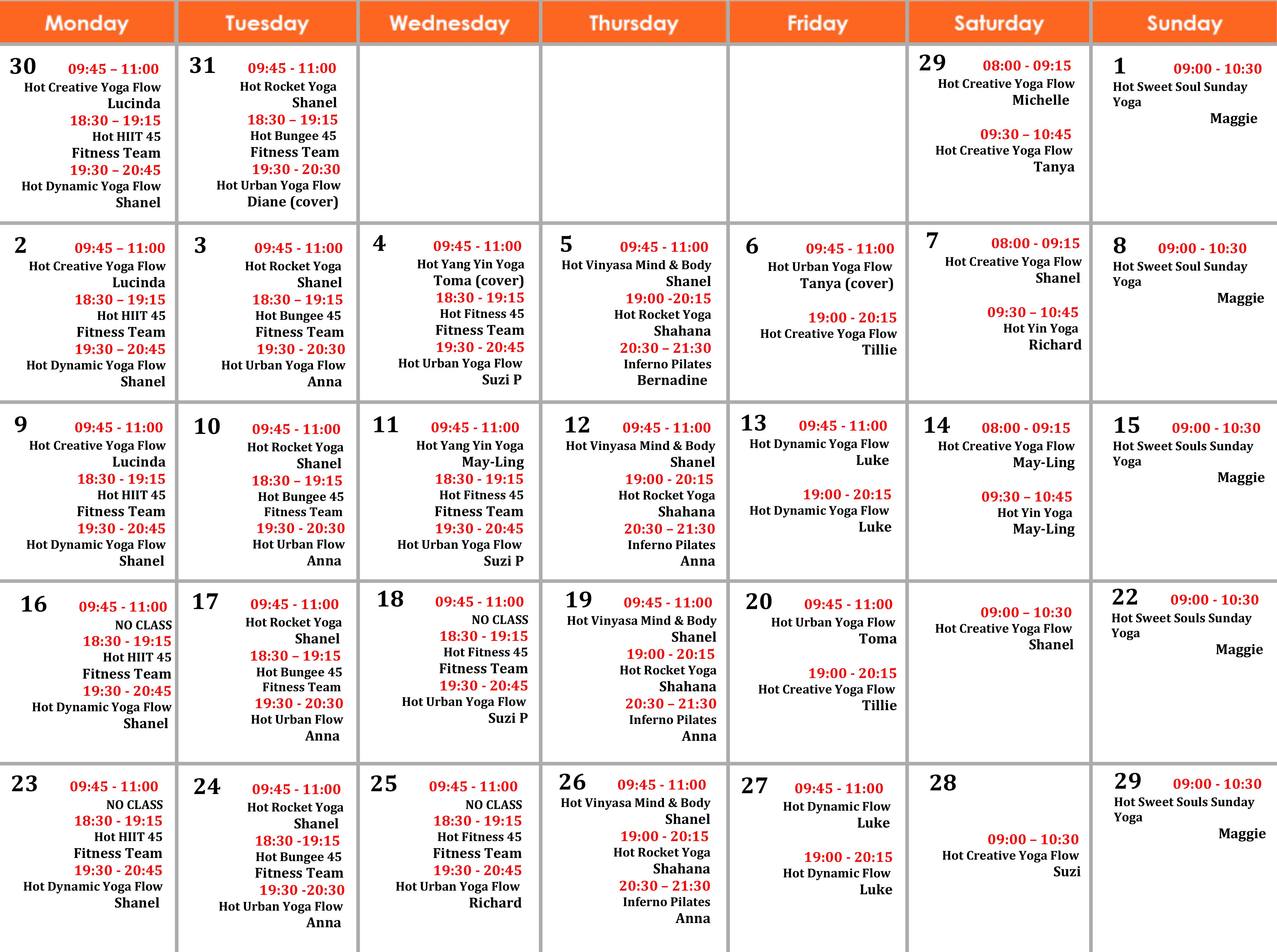 hot yoga works timetable